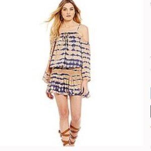 Elan Tie-Dye Cold Shoulder Smocked Mini Dress - Size S